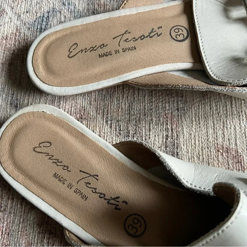 Ivory Leather Mule Loafer Slides Enzo Testoni Size 8 39 Quiet Luxury Preppy - Picture 4 of 13